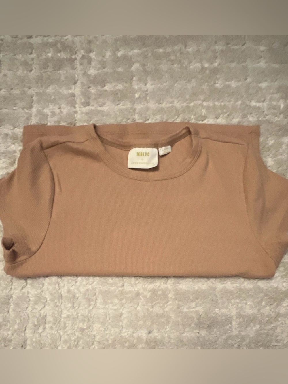 Maeve by Anthropologie Brown Ribbed Crew Neck Short Sleeve T-Shirt Size L